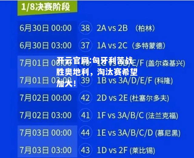 开云官网:匈牙利苦战胜奥地利，淘汰赛希望加大！